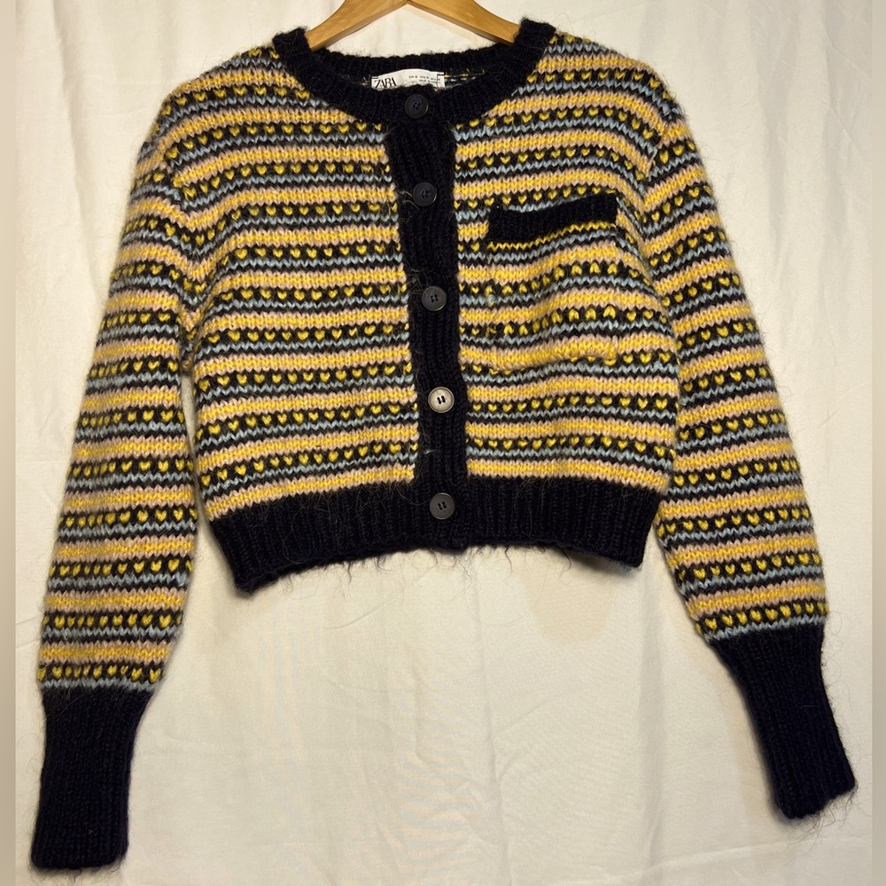 ZARA Multicolored Round Neck Knit Cardigan Size S